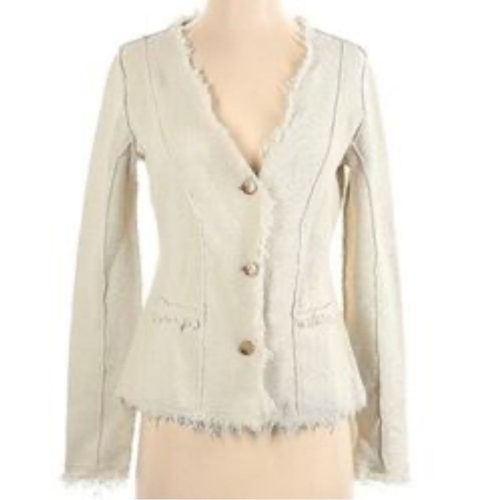Joie Extra Soft Cream Tailored Blazer with Frayed Edges
